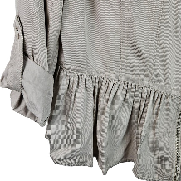 White House Black Market Jacket M Tan Ruffle Hem Full Zip Military Utility - Picture 8 of 10